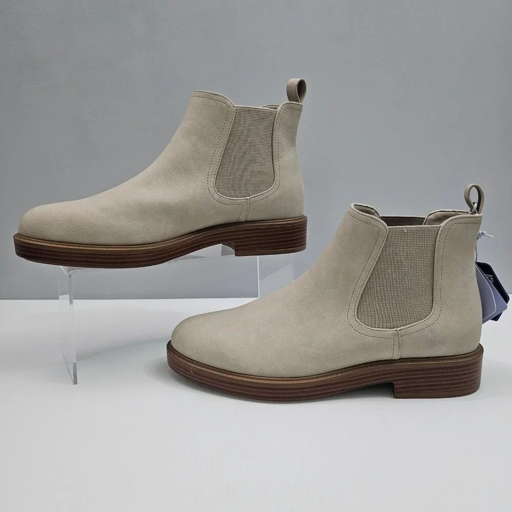 Aerosoles Poshan Ankle Boot Womens 8 Stone Beige Chelsea Block Heel Neutral NEW